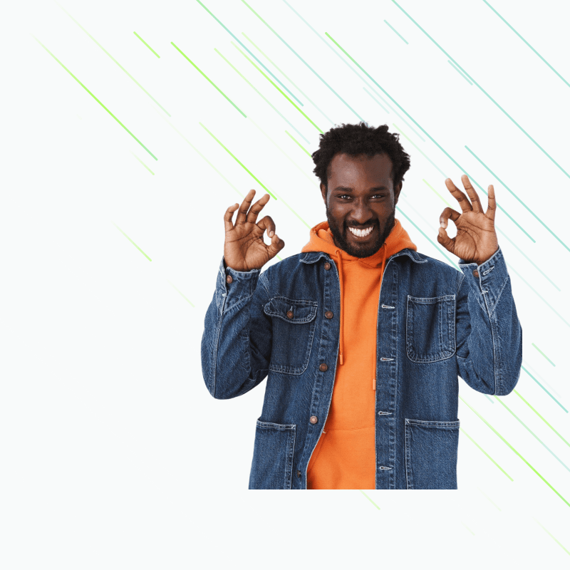 cheerful african man with background
