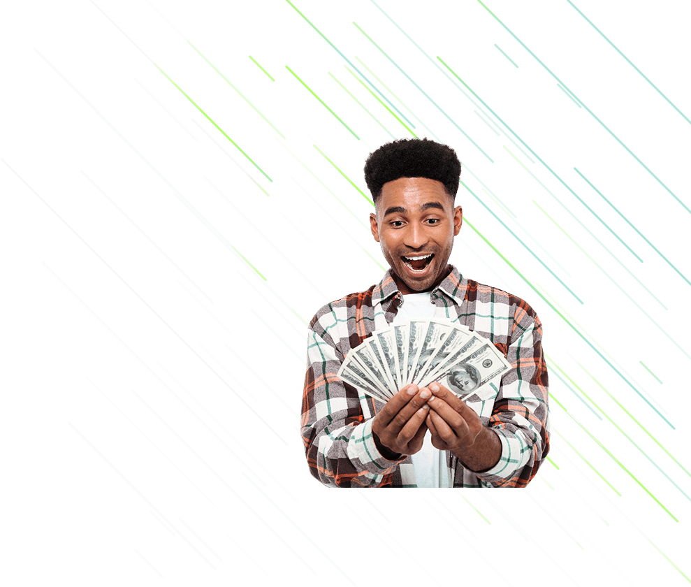 cheerful young man with background