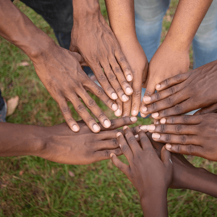 desktop community concept with hands