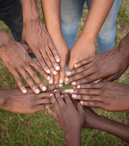 desktop community concept with hands